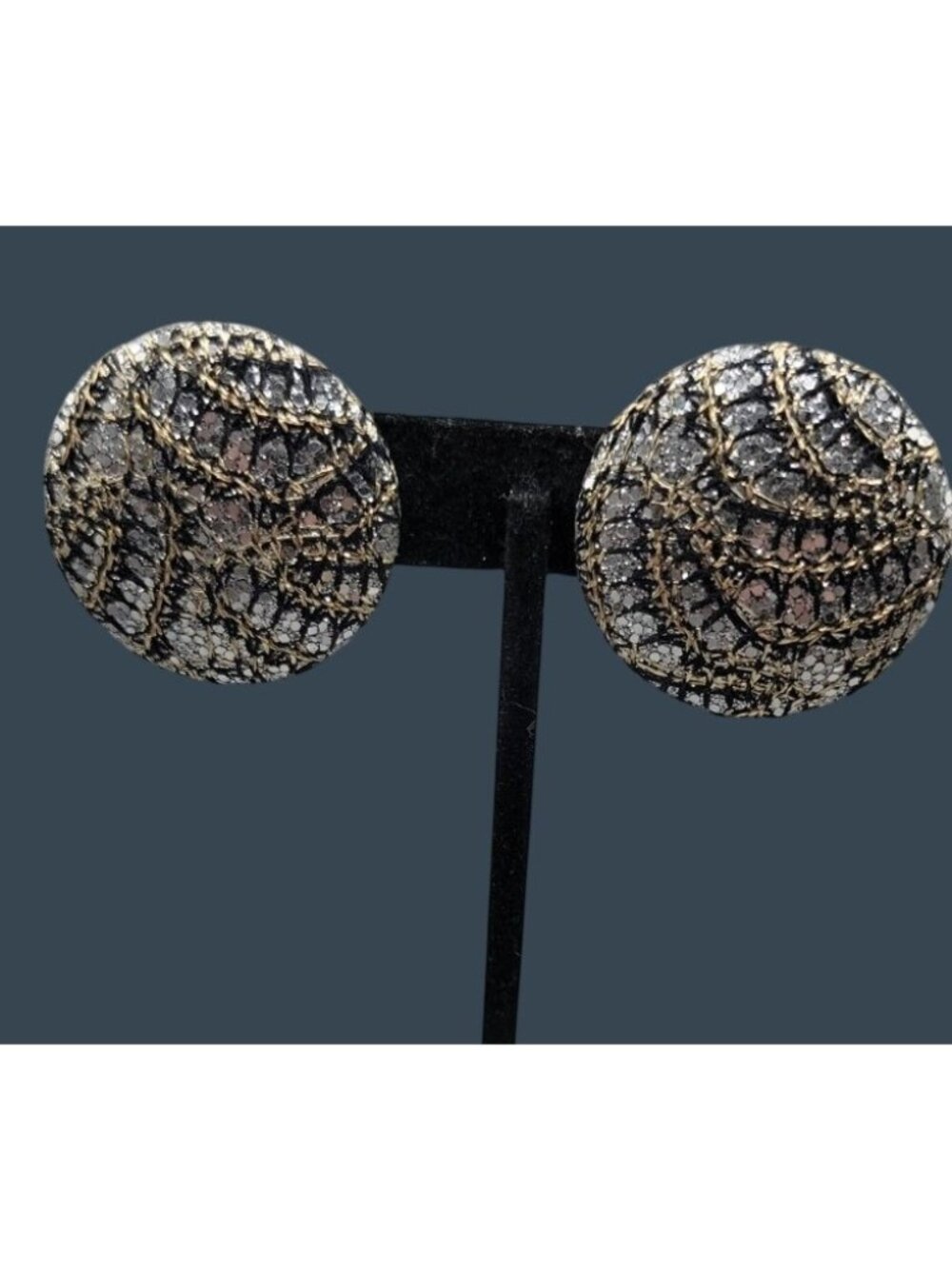 Attitude Paris Vintage Metallic Fabric Button Earrings Shimmering Silver Glitter